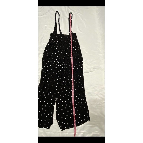 Forever 21 Black Polka Dot Dressy Wide Leg Romper Medium Button Suspenders - Picture 14 of 14
